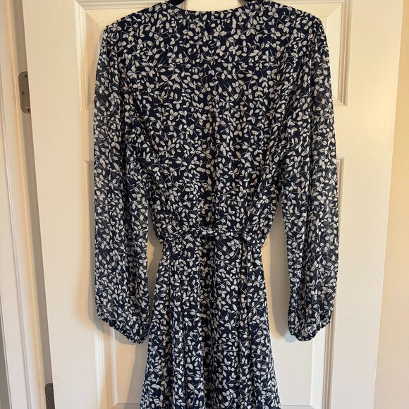 MSK Printed Pintucked Midi Dress Navy Chiffon Lightweight - Picture 3 of 3